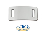 Medalion PetScribe din inox cromat, curbat pentru zgarzi si curele textile cu latimea maxima de 1 cm, dimensiune 3.4 cm latime si 1.6 cm inaltime; recomandat pentru pisici si caini de talie mica.  - 52 RON